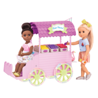 Two 14-inch dolls with flower carriage