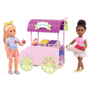 Two 14-inch dolls with flower carriage