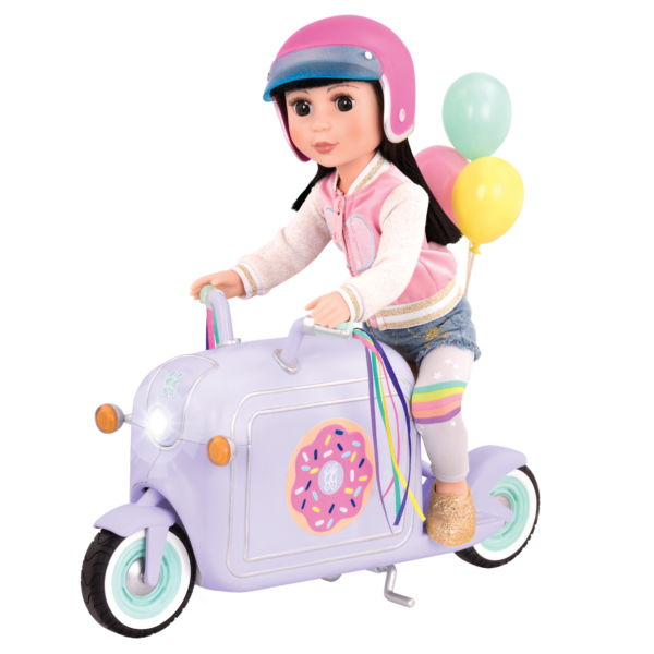 14-inch doll riding donut delivery scooter