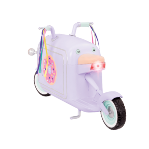 Toy donut delivery scooter with headlight on