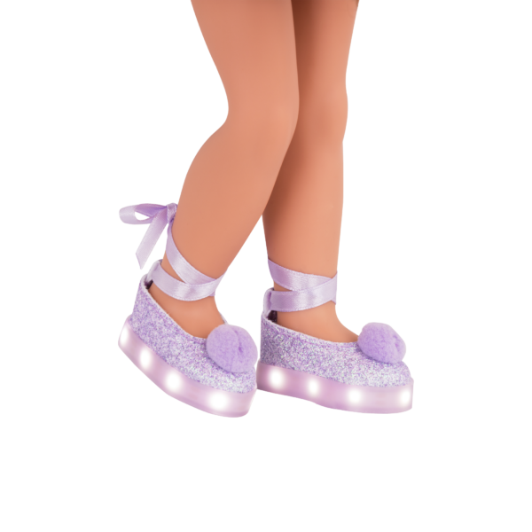 Purple light-up ballet shoes for 14-inch doll