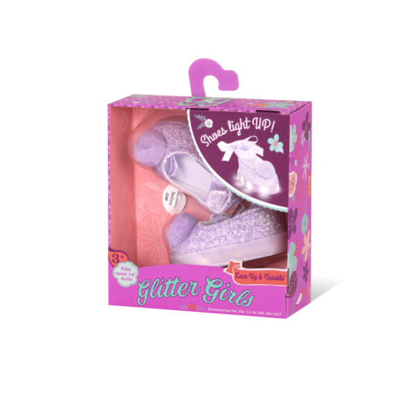 Purple light-up ballet shoes for 14-inch doll