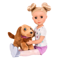 Cocker spaniel dog plushie with 14-inch doll