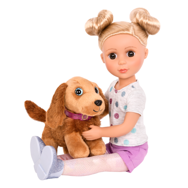 Cocker spaniel dog plushie with 14-inch doll