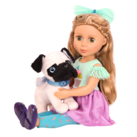 Pug dog plushie with 14-inch doll