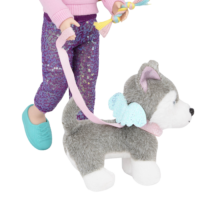 14-inch doll walking husky dog plushie on leash