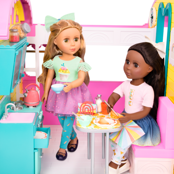 Two 14-inch dolls with breakfast playset