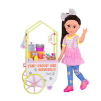 14-inch doll with toy pet shop cart
