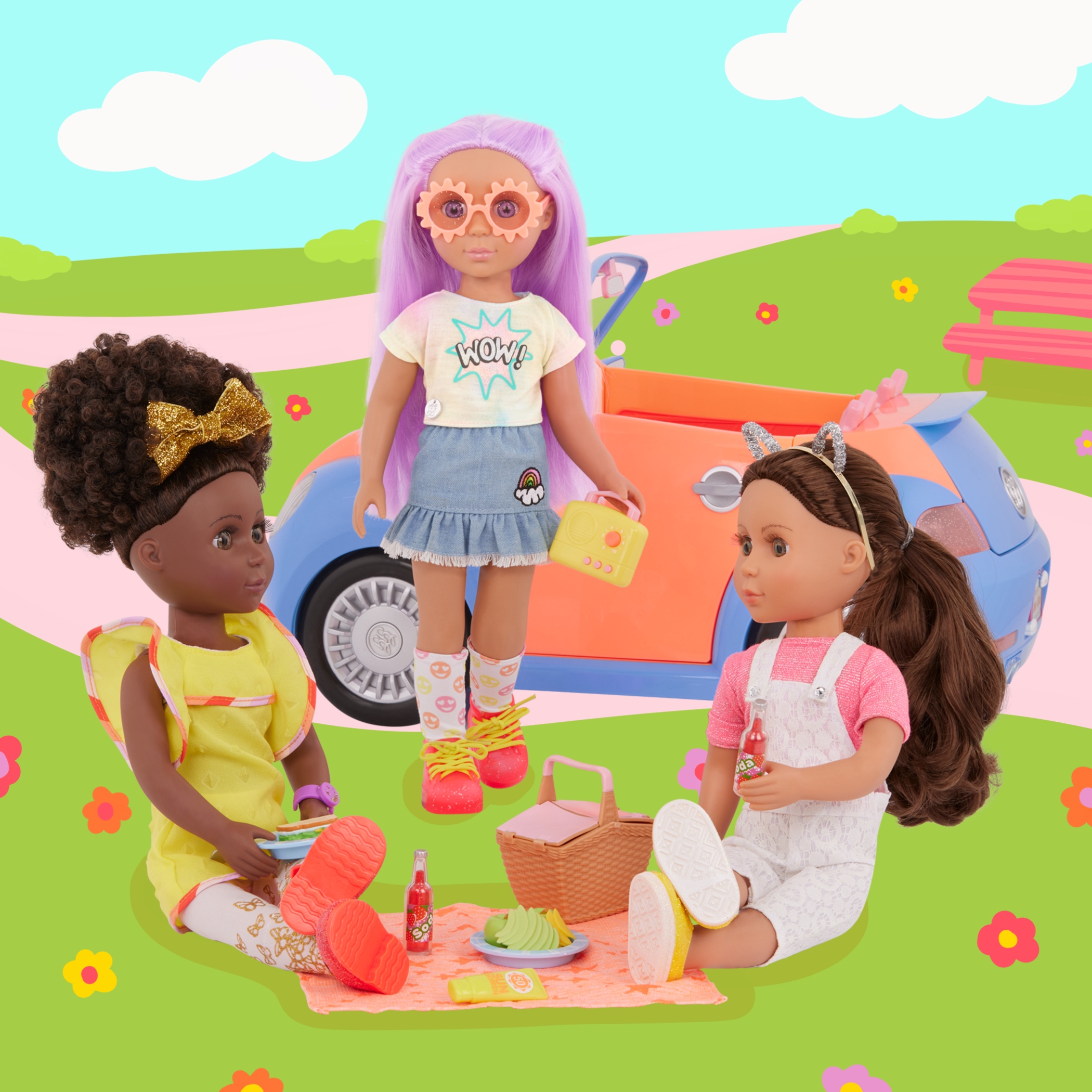 Glitter Girls 14-Inch Dolls having a picnic