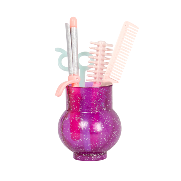 hair salon container holding styling tools
