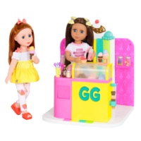 Two 14-inch dolls with ice cream shop playset