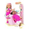 Two 14-inch dolls with hair salon playset