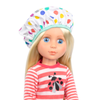 14-inch doll wearing toy shower cap