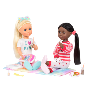 Two 14-inch dolls with sleepover party playset