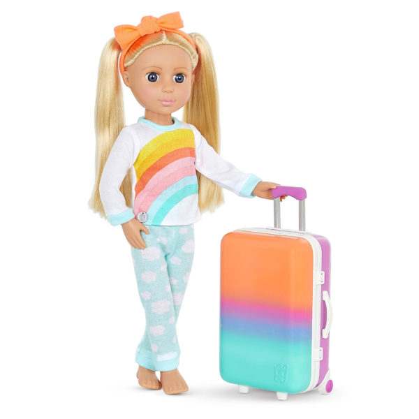 Glitter Girls Suitcase Fashion Set Rainbow Pajama Outfit with 14-inch Doll Percy