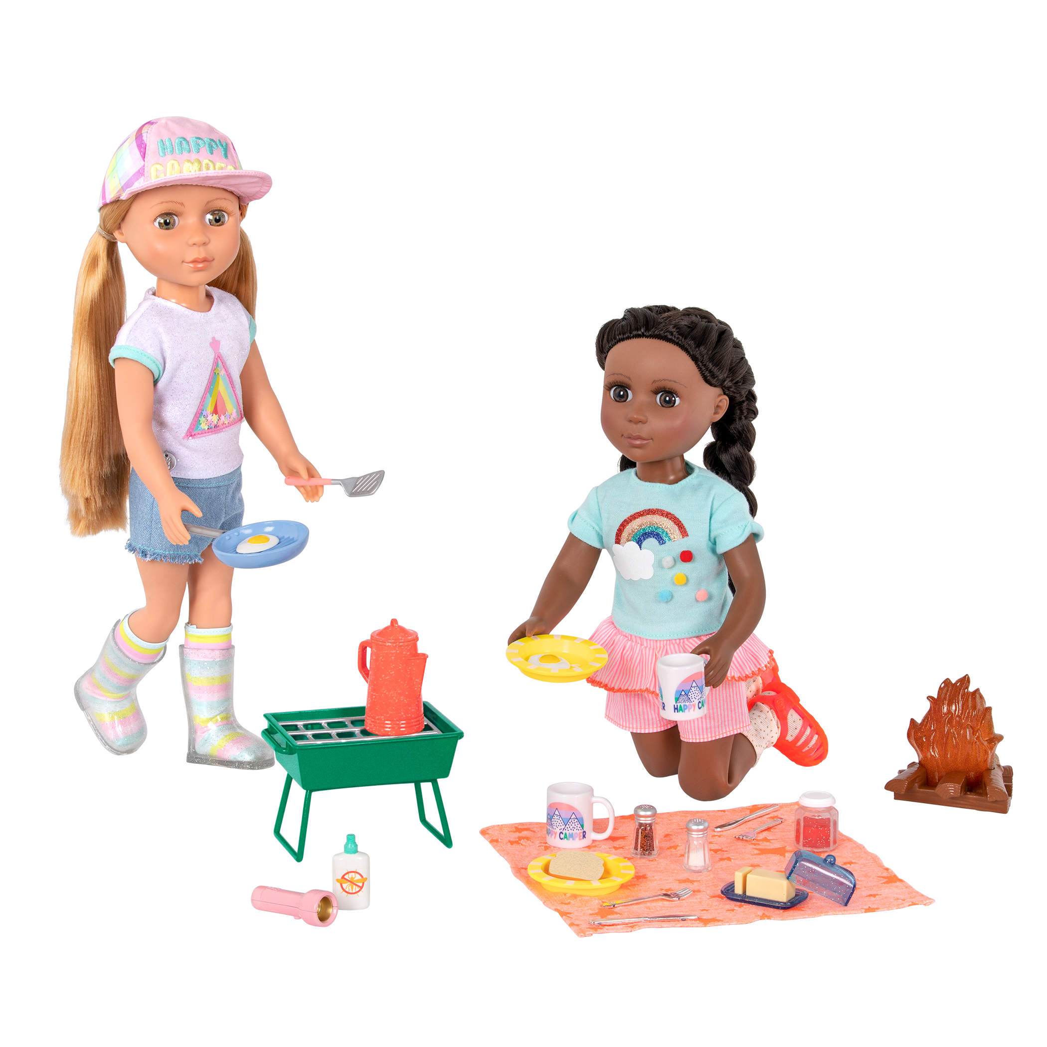 Glitter Girls Juego de camping - Tienda de campaña colorida y saco de  dormir arcoíris con almohada - Accesorios de muñeca de 14 pulgadas para  niños a