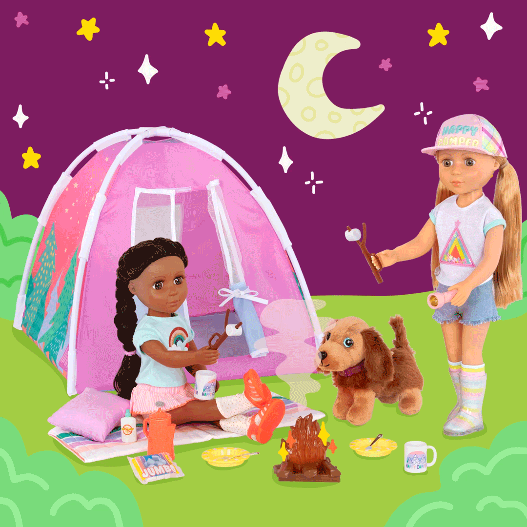 Glitter Girls Backyard Camping Tent Playset with Stuffed Dog for 14-inch Dolls