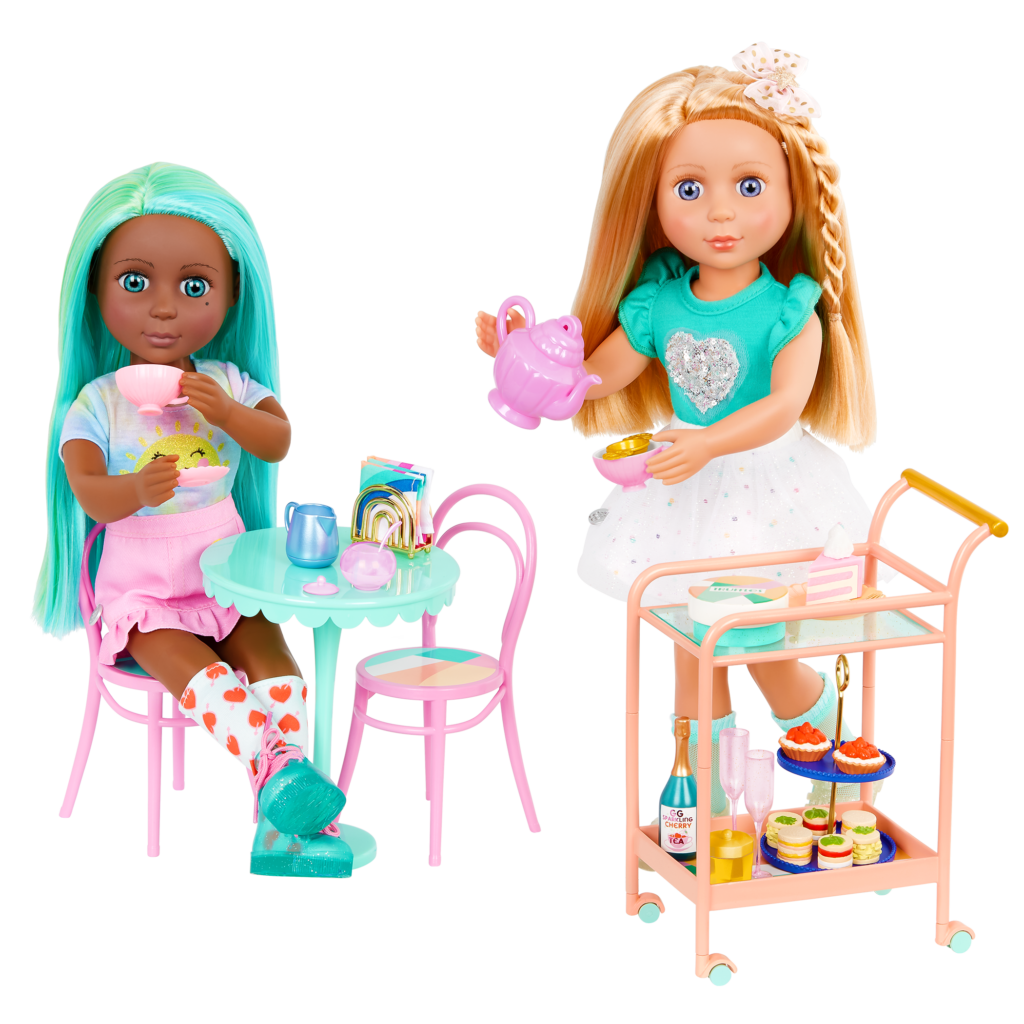 Glitter Girls Tea Cart and Furniture Playset with 14-inch Dolls Lacy and Duckie