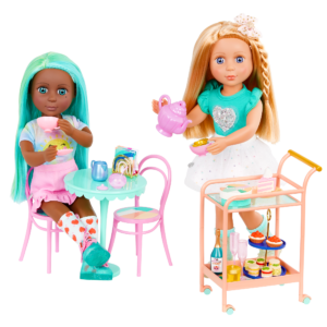 Glitter Girls Tea Cart and Furniture Playset with 14-inch Dolls Lacy and Duckie