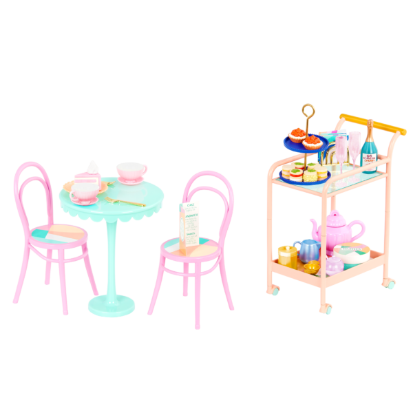 Glitter Girls Dolls Tea Cart Table & Chairs Patio Home Furniture Playset