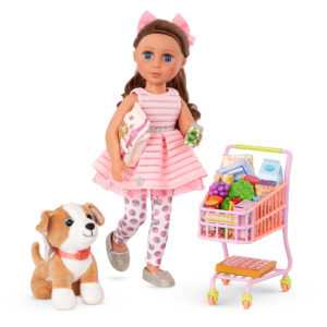 Glitter Girls Shopping Cart Playset with 14-inch Doll Bluebell and Dog Plush Bailey
