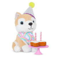 Glitter Girls Dolls Pet Birthday Set Shiba Inu Party Hat Cake Rainbow Scarf