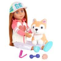 14-inch doll and Shiba Inu dog plushie with bedtime pet accessories