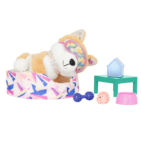 Shiba Inu dog plushie sleeping with bedtime pet playset