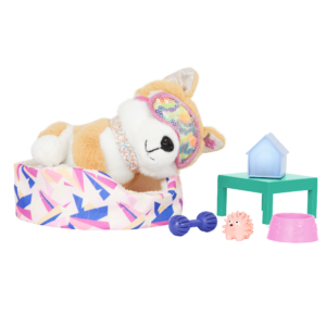 Shiba Inu dog plushie sleeping with bedtime pet playset