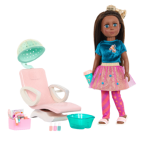 14-inch doll with salon chair and spa accessories