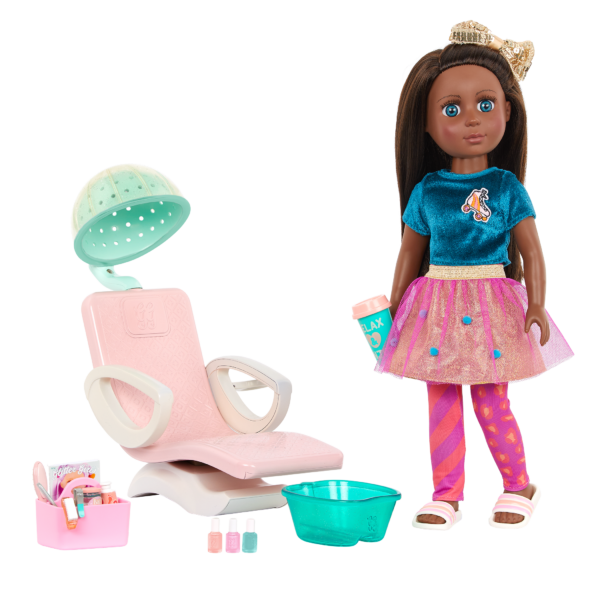 14-inch doll with salon chair and spa accessories
