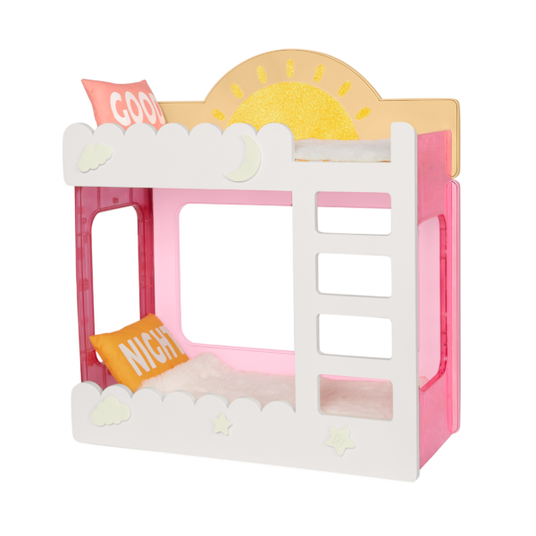 bunk bed with setting sun and pillows