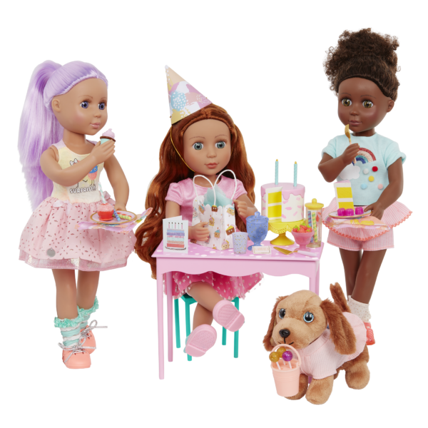 Dolls celebrating a birthday party