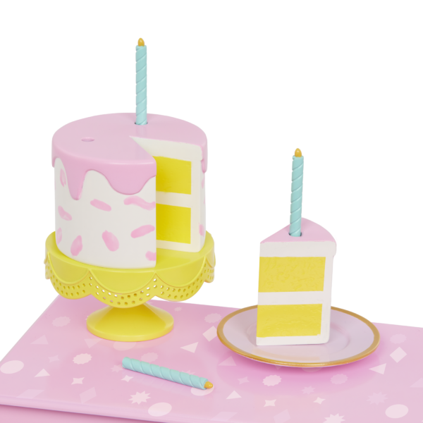 Pretend cake with slice and candles