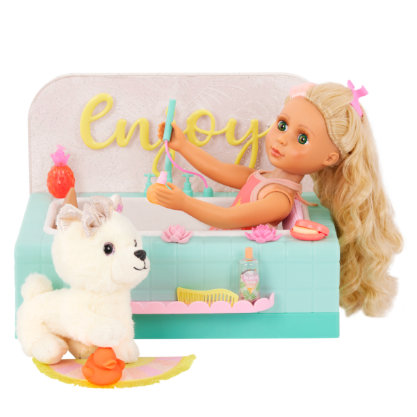 Doll Taking a Bath with Pup