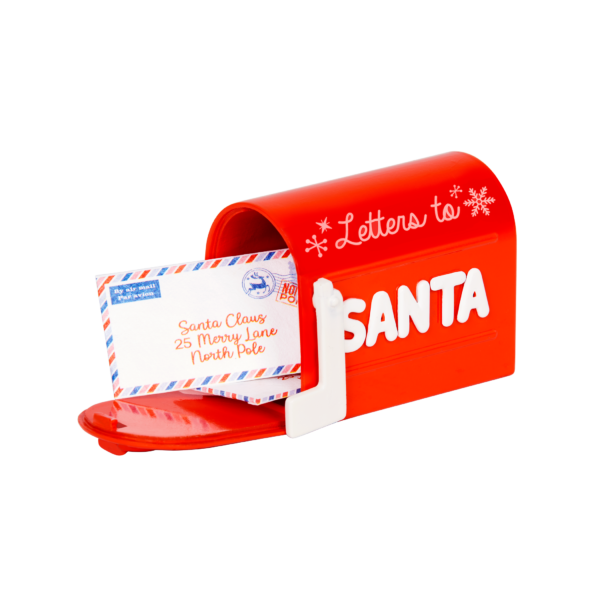 toy letter to santa in red mailbox