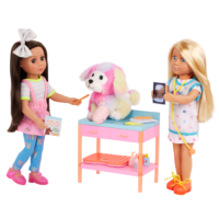 Dolls Playing Veterinarian with Sniffles the Plush Pup