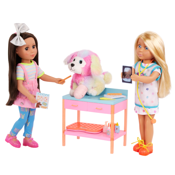 Dolls Playing Veterinarian with Sniffles the Plush Pup