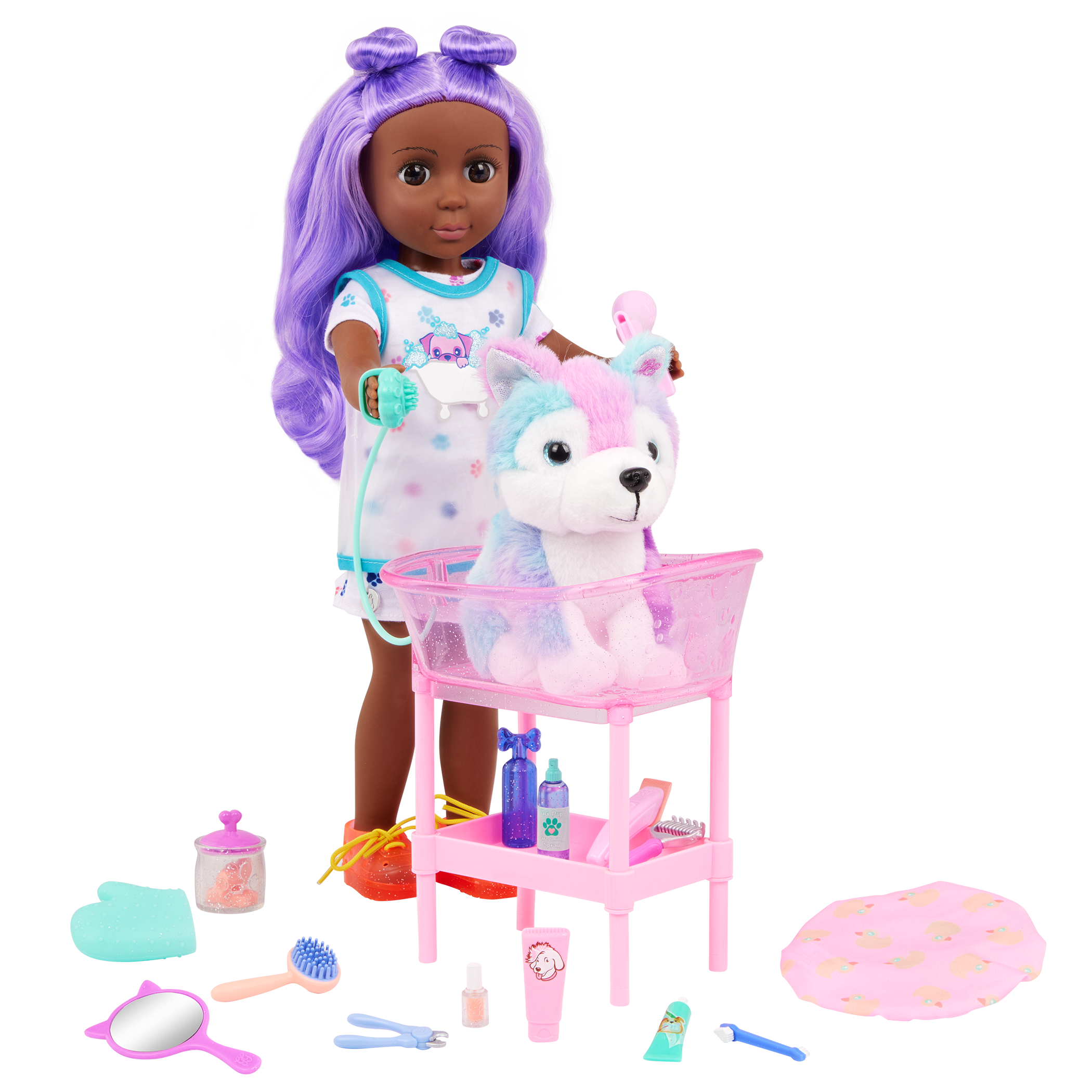 GG57291_DP_B Glitter Girls 14-inch doll Neve with Puddles & GG Grooming Playset