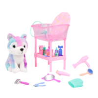 Plush Dog with Tub and Salon Accessories