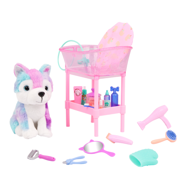 Plush Dog with Tub and Salon Accessories