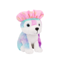 Multicolored Husky Plush with Shower Cap