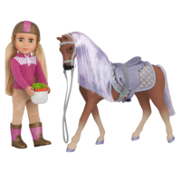 14-inch doll with brown and purple horse
