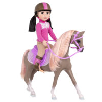 14-inch doll riding light brown and peach horse